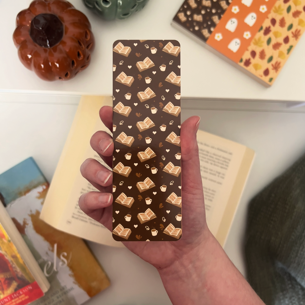 Cozy Cafe Bookmark — Books and Cocoa Reading Night Design