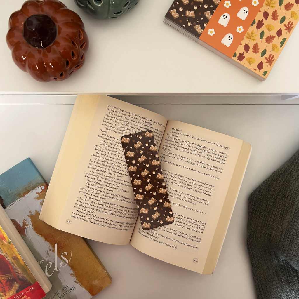 Cozy Cafe Bookmark — Books and Cocoa Reading Night Design