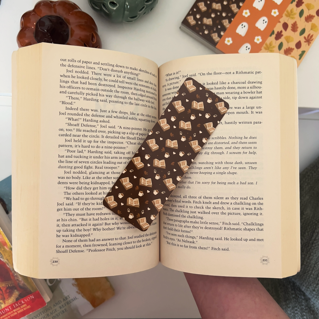 Cozy Cafe Bookmark — Books and Cocoa Reading Night Design