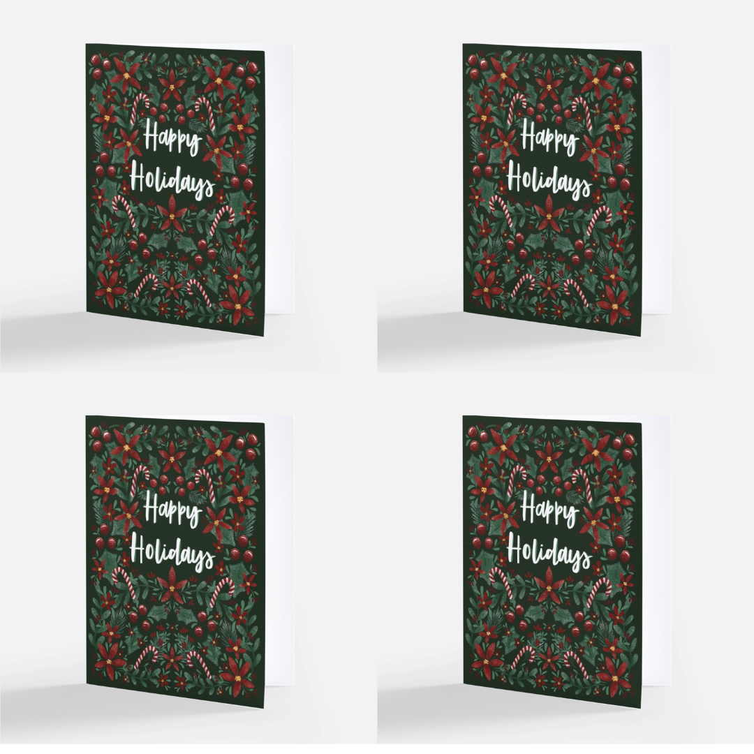 Pack of Four Greeting Cards: Happy Holidays